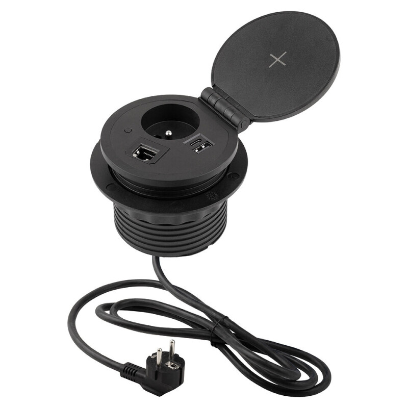 Elektrická zásuvka 1x 230V - 1xUSB A+C - 1 x 5W bezdrátová nabíječka